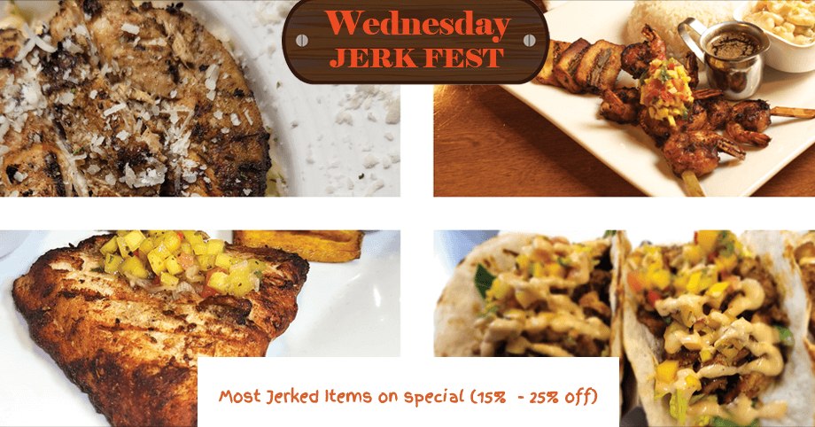 Join us for Wednesday Night Jerked Fest – Discounted jerked dishes all night long! Wednesday Night Jerked Fest at Xaymaca – Enjoy discounts on all jerked items