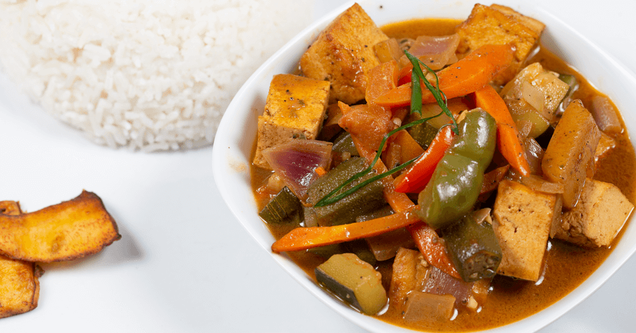 Enjoy the bold flavors of vegan brown stew tofu with savory seasoning Delicious brown stew tofu – a flavorful vegan option with Caribbean spices